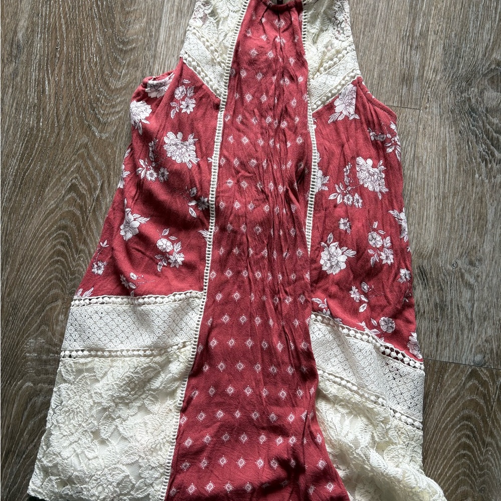 Floral Red and Cream Sleeveless Dress